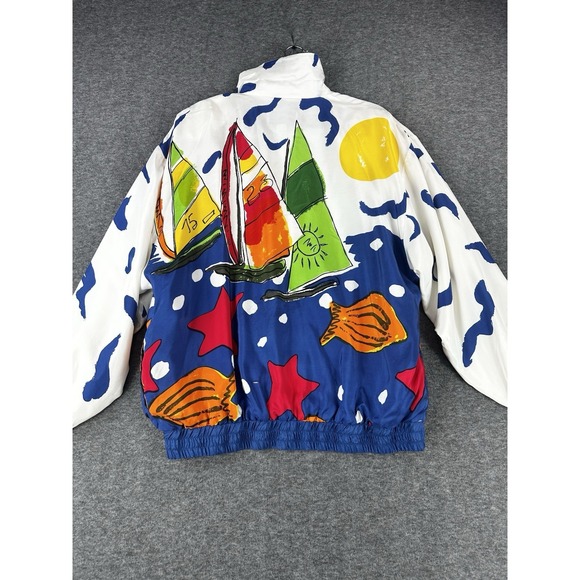 Oleg Cassini Jackets & Blazers - Vintage Oleg Cassini Silk Jacket SZ XL White Nautical Coastal Bomber Old Money